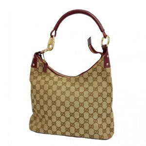Gucci Shoulder Bag GG Canvas 115003 Canvas Beige Bordeaux Gold Hardware Women